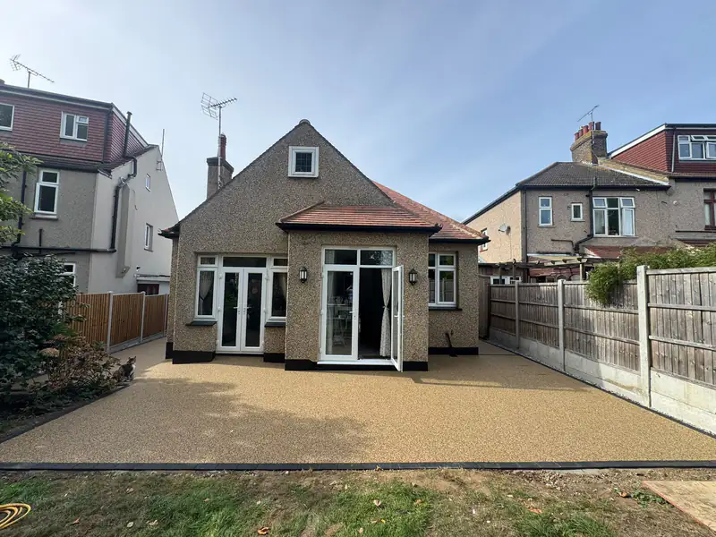 Resin bound patio at the rear of a bungalow