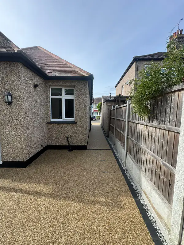 Resin bound side path around a bungalow