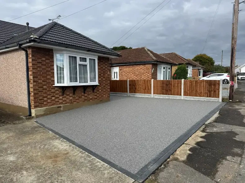 kent resin driveways grey resin bungalow driveway street view