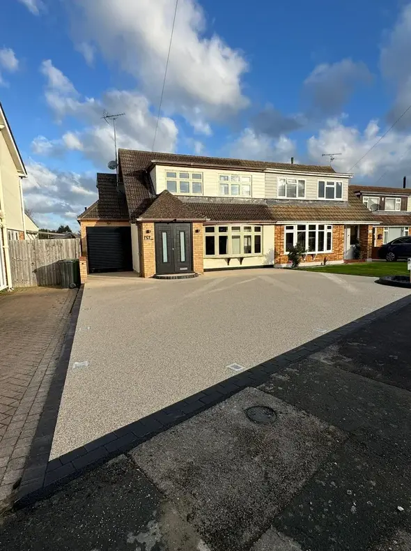 kent resin driveways light grey resin driveway chalet angle