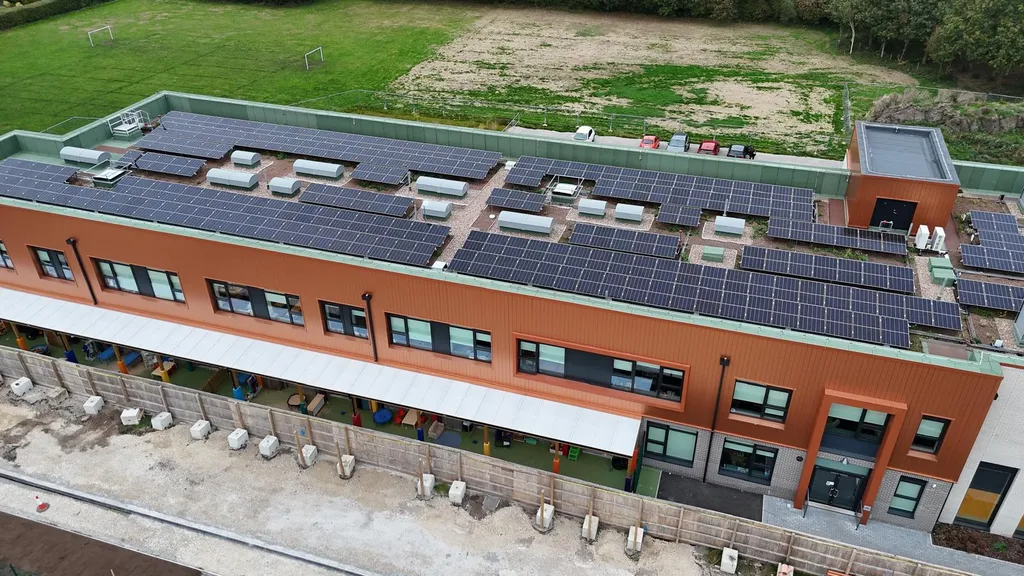 Commercial solar installation on school — rooftop panels, Manchester