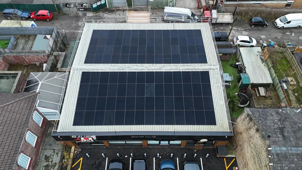 Commercial solar panels — full roof on office building, Manchester
