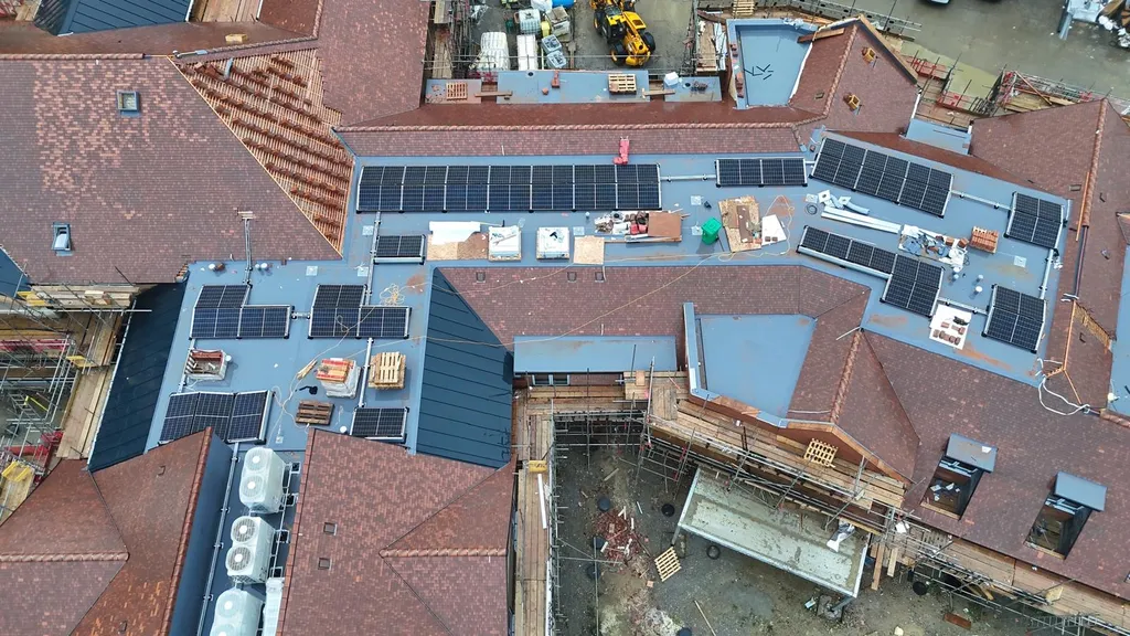 Commercial solar PV on care home development — wide angle, Manchester