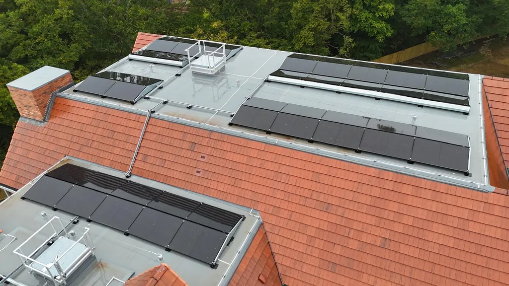 Commercial solar PV on care home flat roof sections, Manchester