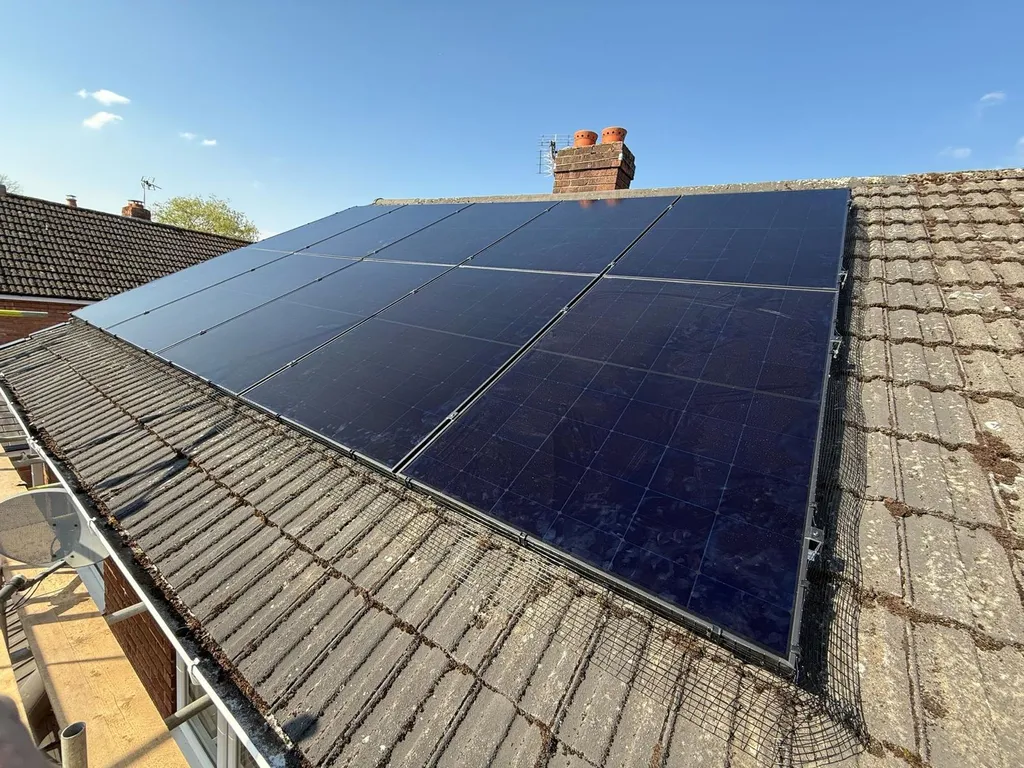 Solar panel system with bird mesh installed in Manchester