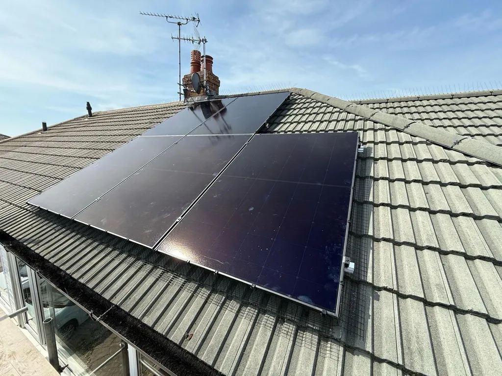 Solar panels on domestic roof in Manchester — close-up