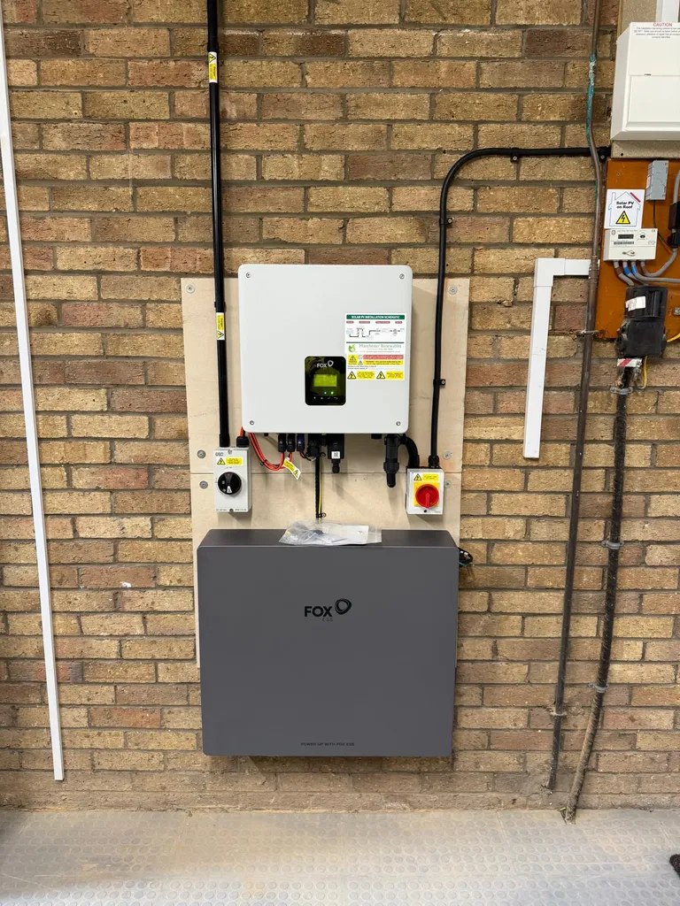 Fox ESS battery and inverter — powered on, Manchester home installation