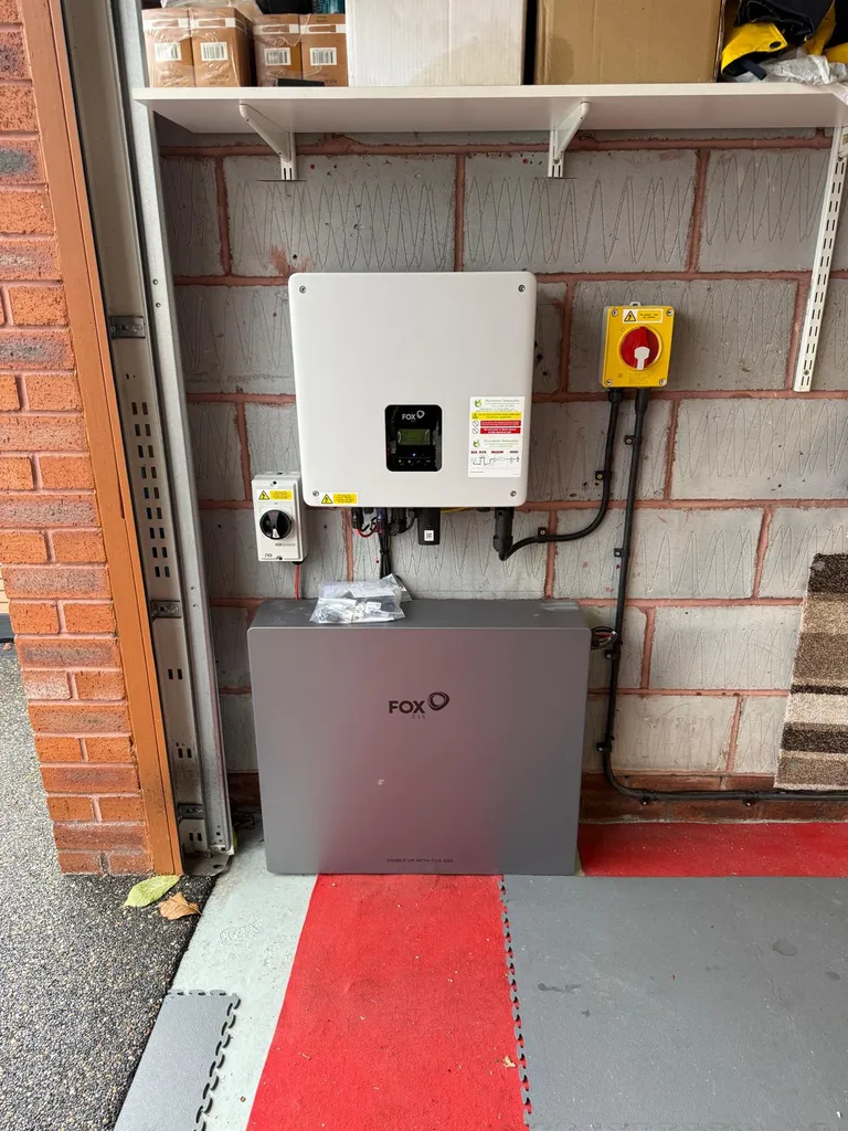 Fox ESS battery storage — floor-mounted installation by Manchester Renewables
