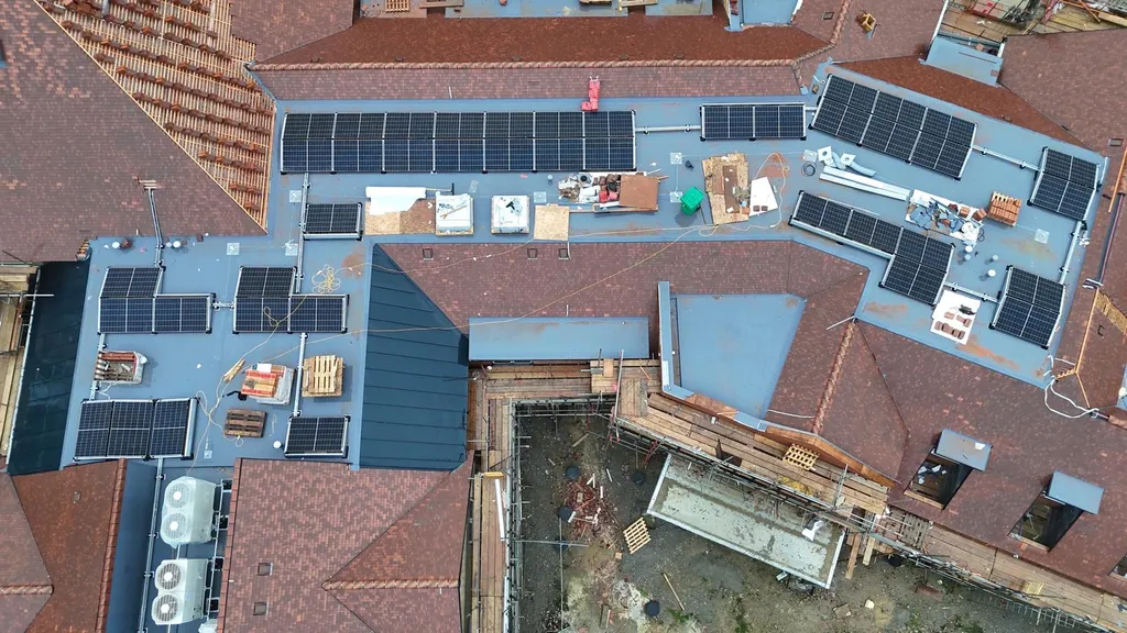 Manchester Renewables care home complex solar installation — drone