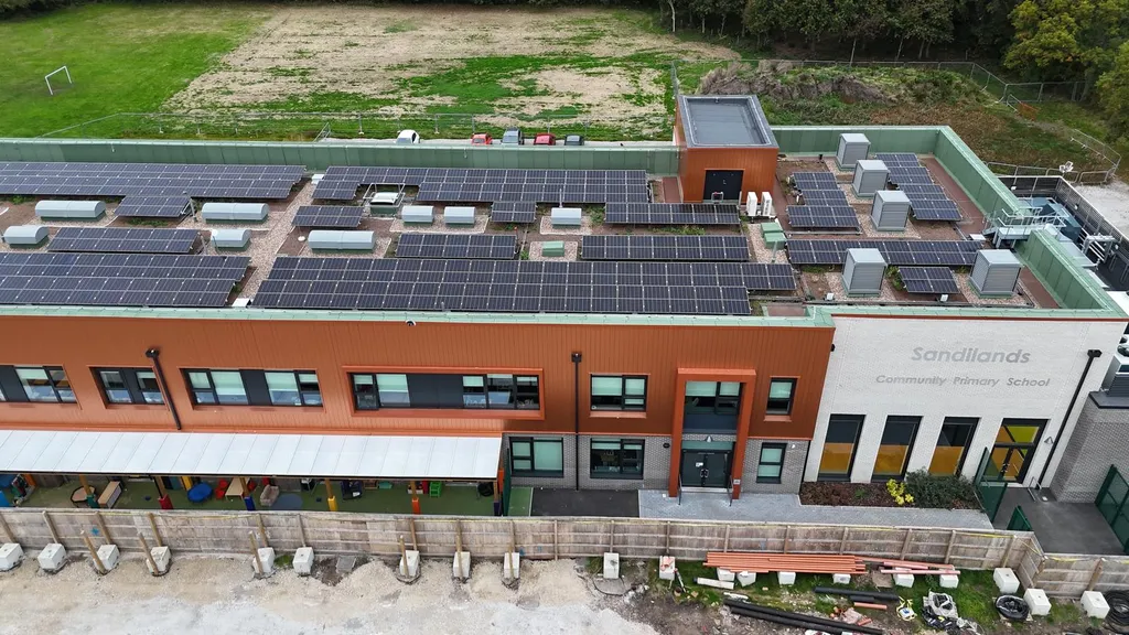 Manchester Renewables school solar PV system — full roof aerial