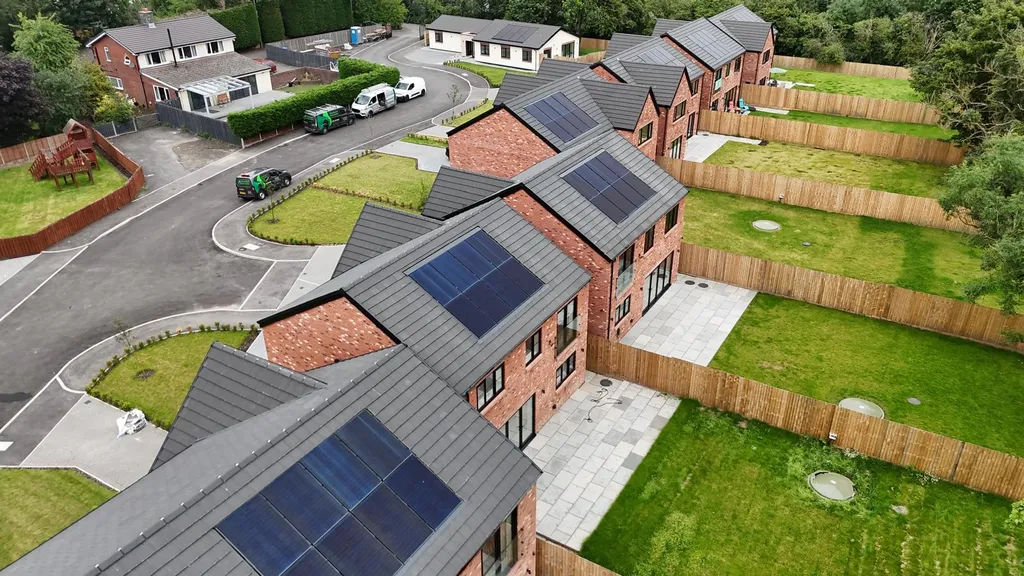 New-build housing development with in-roof solar panels in Manchester