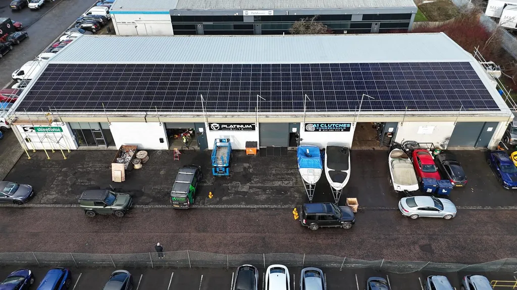 Solar panel installation on trade units — industrial estate, Manchester