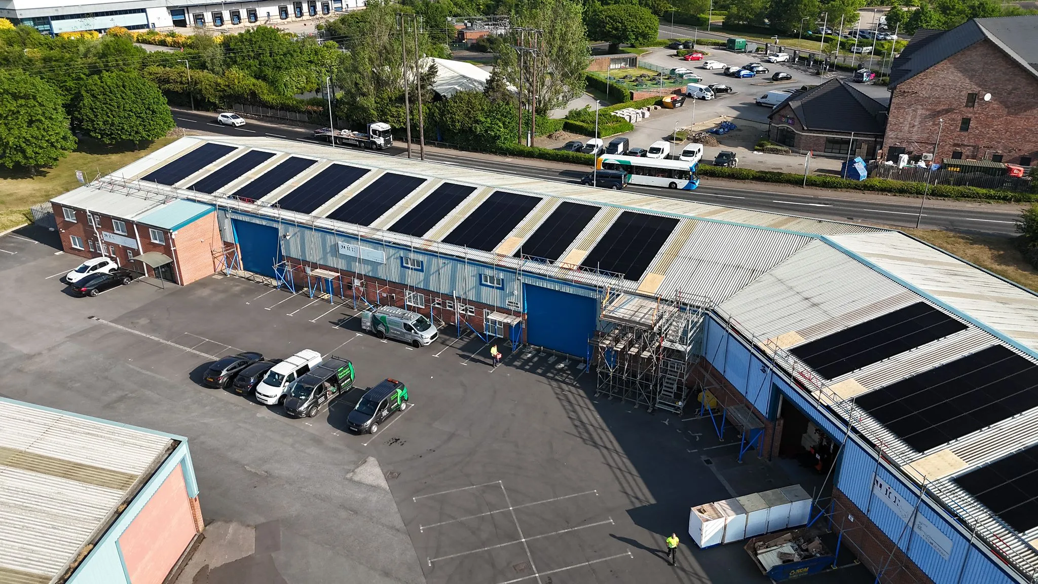90kW solar array on commercial building in Barnsley — completed installation by Manchester Renewables