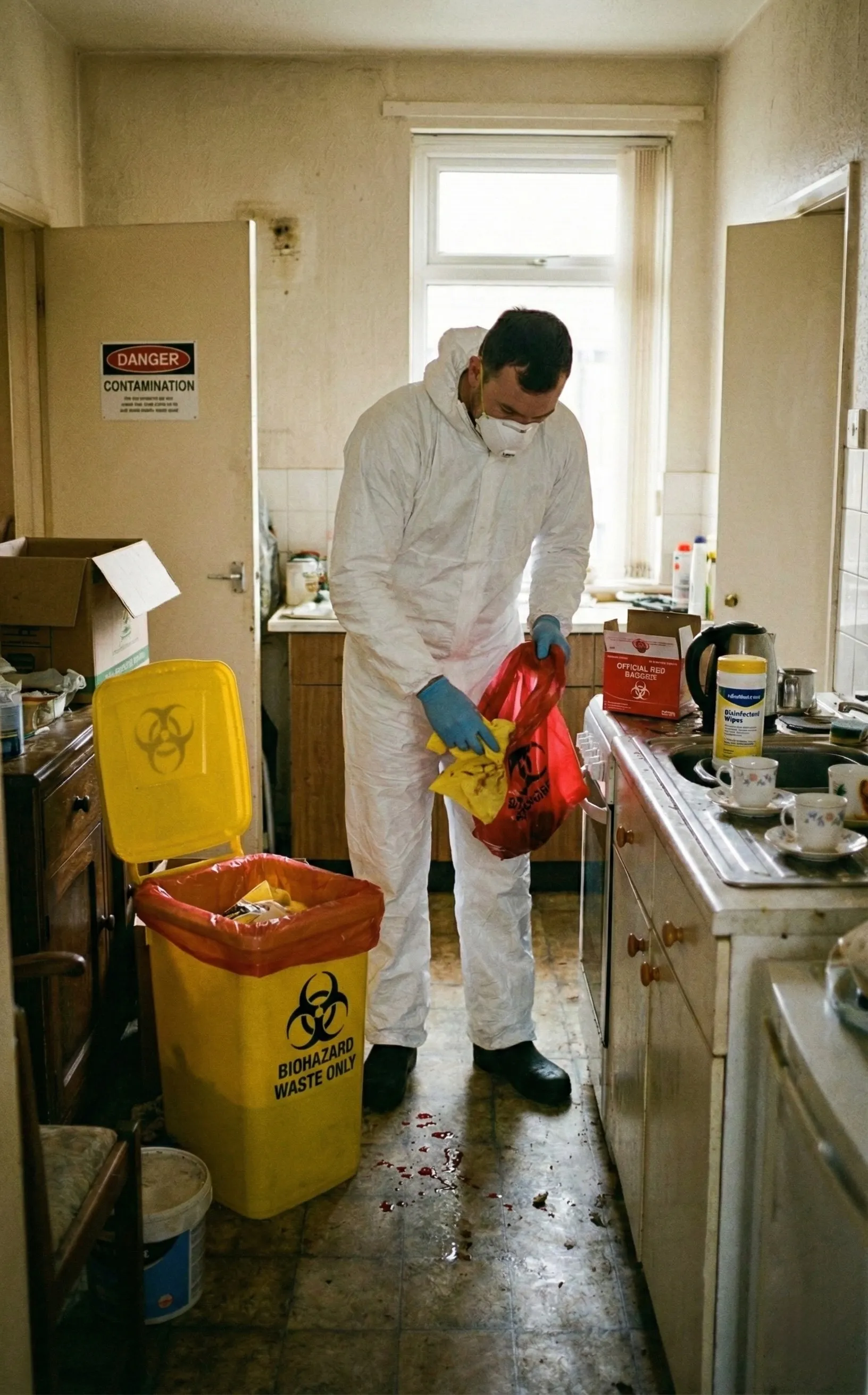 Prestige Biohazard Cleaning specialist handling professional blood and trauma scene cleanup in Greater Manchester