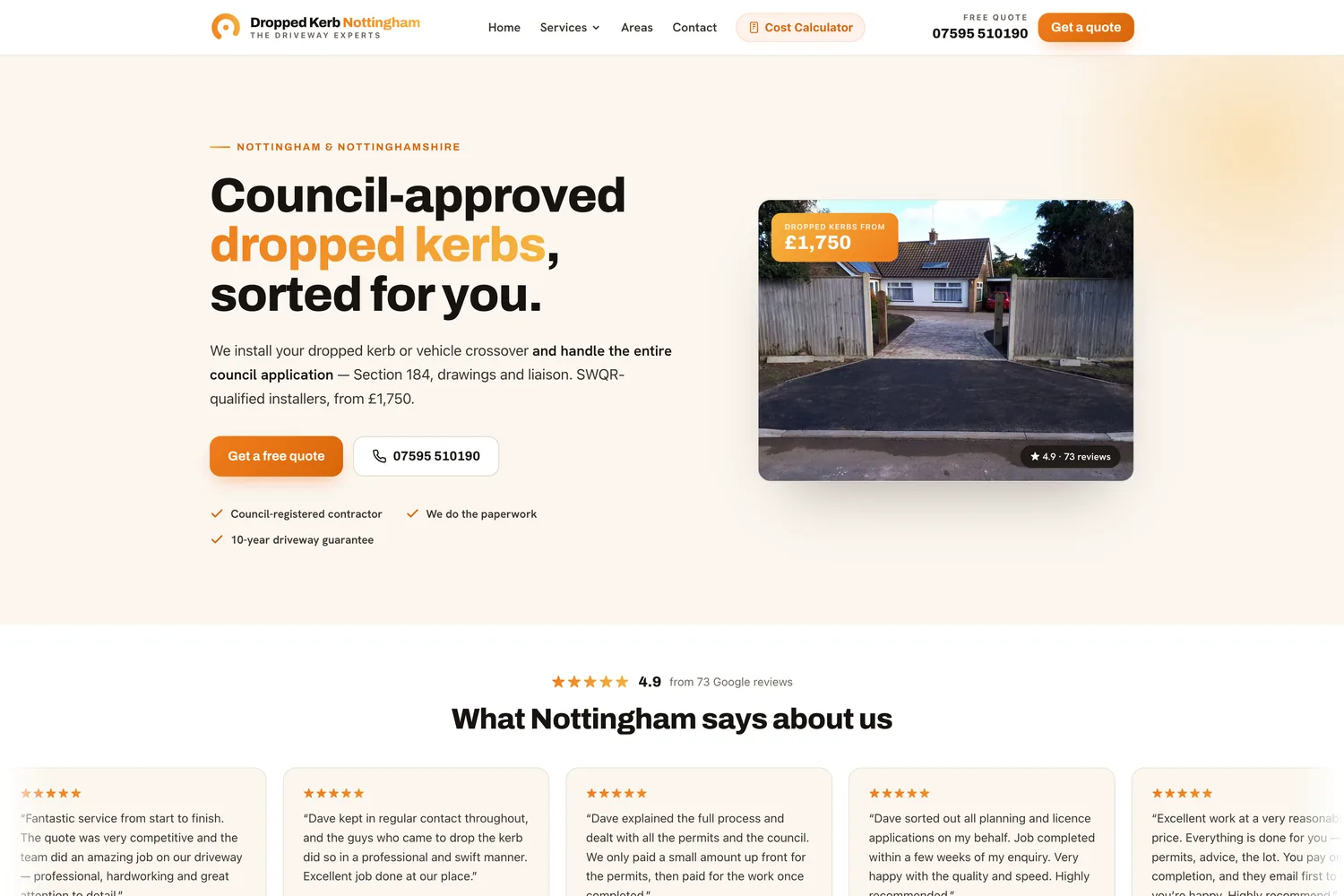Dropped Kerb Nottingham website homepage — dropped kerb contractor in Nottingham, built by Trade Search Marketing